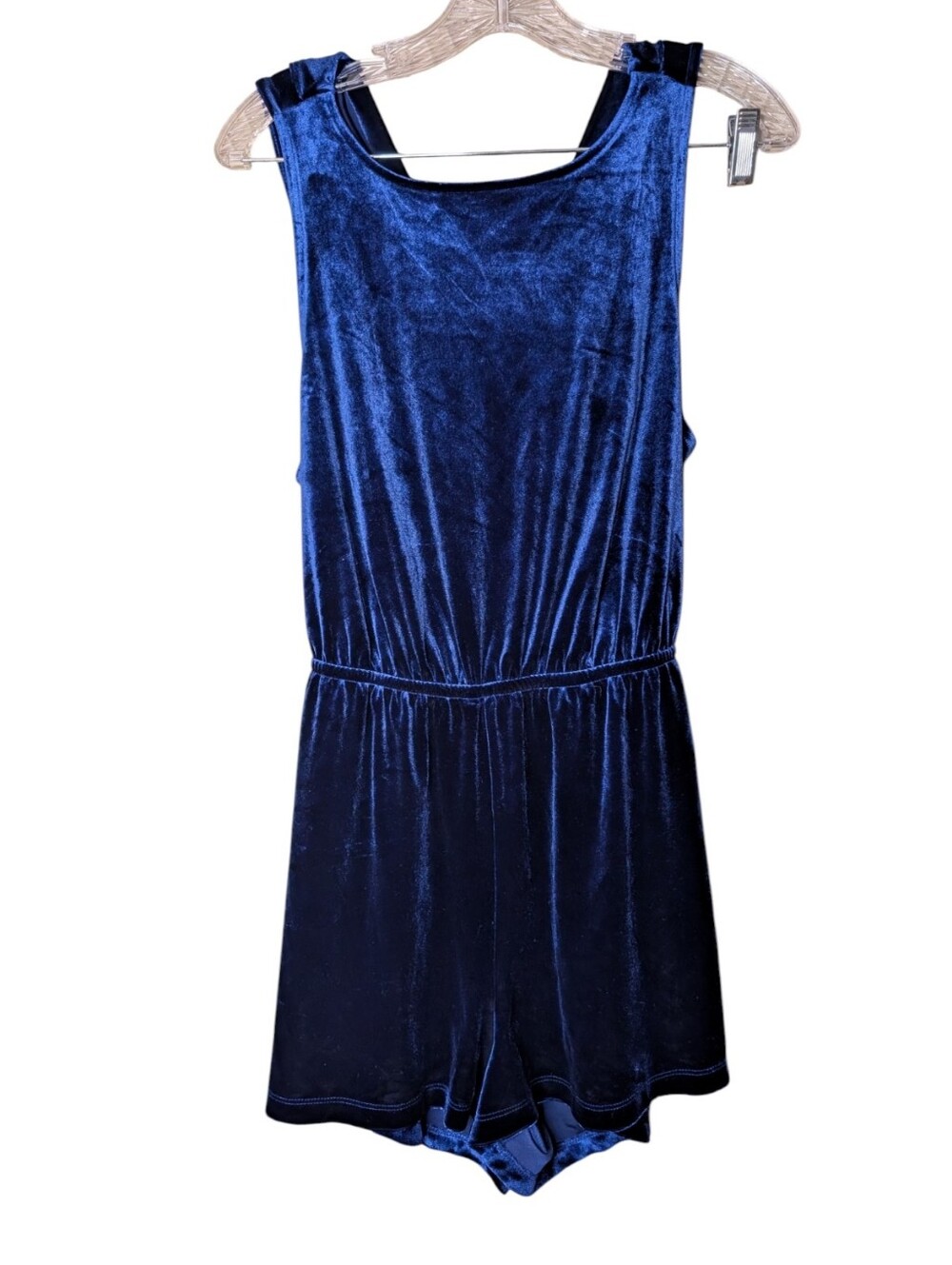 NWT Silence + Noise Urban Outfitters Blue Velvet Cross Back Romper Size Small